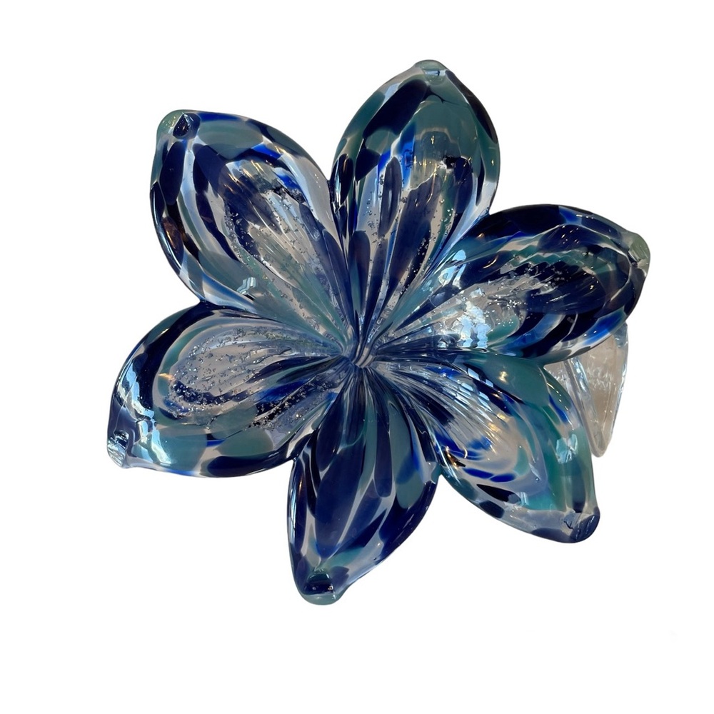 ART GLASS BLUE SWIRL STEM GLASS FLOWER SIX POINTS MURANO STYLE